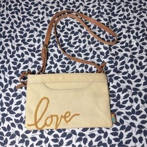 UBUNTU‎ Life Cream Beaded “Love” Canvas Sustainable Small Crossbody Purse *Flaw*